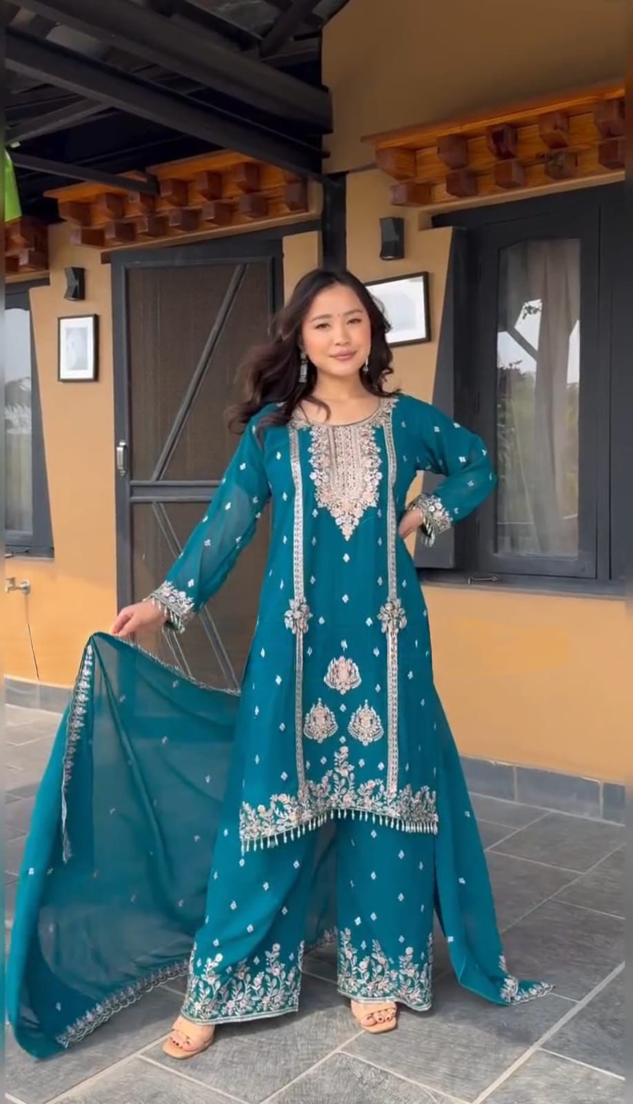 DC G90 Pure Chinon Embroidery Kurti With Bottom Dupatta Orders In India